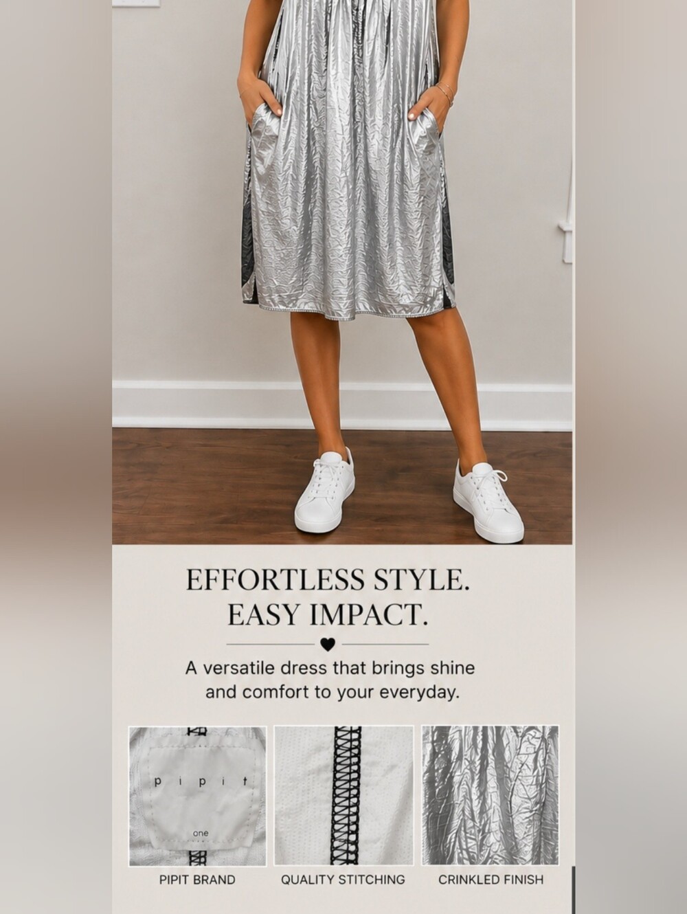 Pipit Metallic Silver Sleeveless Midi Dress